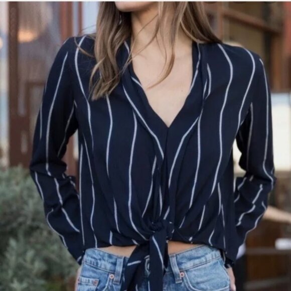 Rails Tops - Rails Ava Livorno Stripe Top Tie Front Sz.M Navy